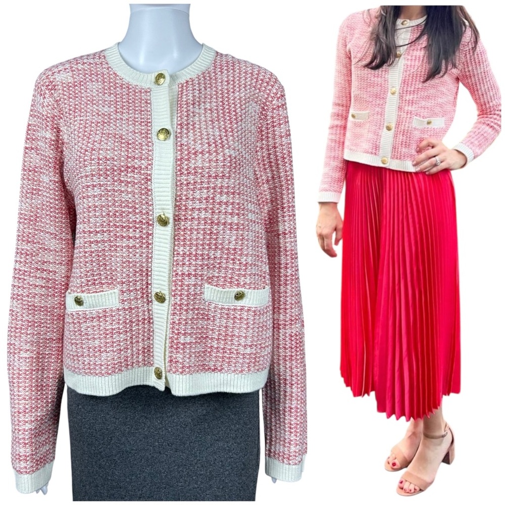 J. Crew Popcorn Stitch Lady Cardigan Jacket Sweater Large Textured Preppy NWOT